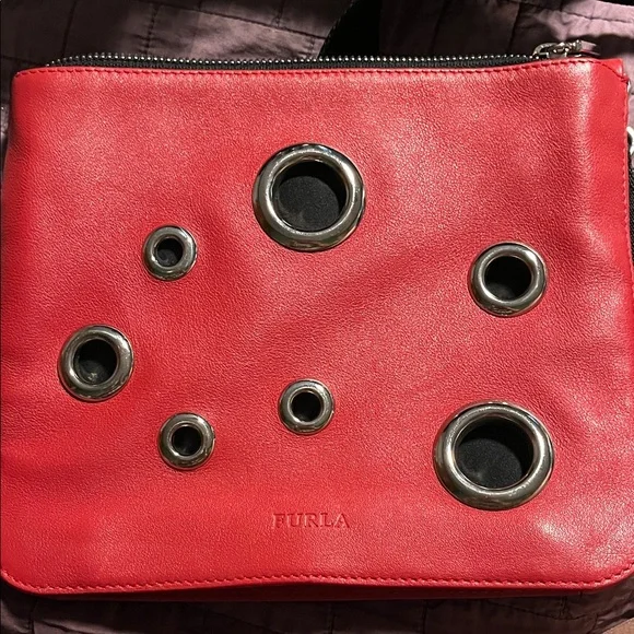 Furla Red Crossbody Bag with Silver Accents - Picture 9 of 13